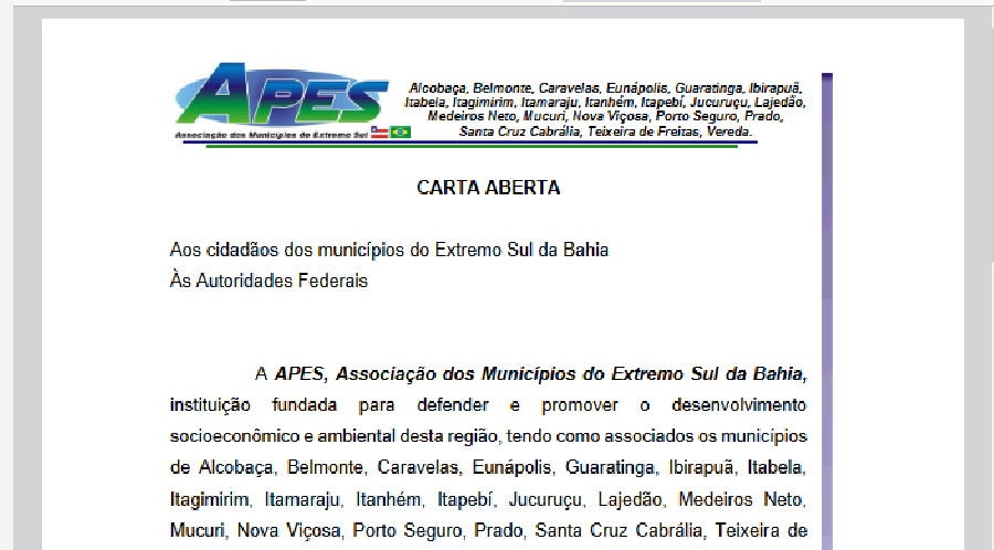 Prefeitura informa sobre paralisação de serviços públicos não essenciais nesta quarta (30) devido a mobilização dos municípios do Extremo Sul da Bahia