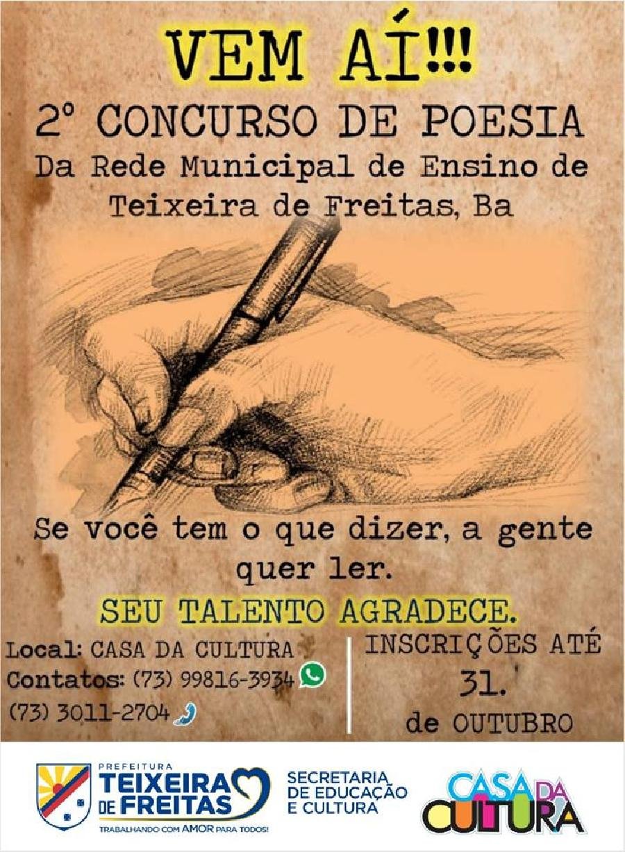  Casa da Cultura está com inscrições abertas para 2° Concurso de Poesia