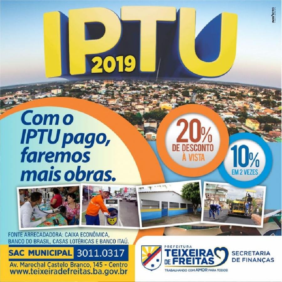  IPTU 2019 pode ser pago com desconto até dia 10 de abril