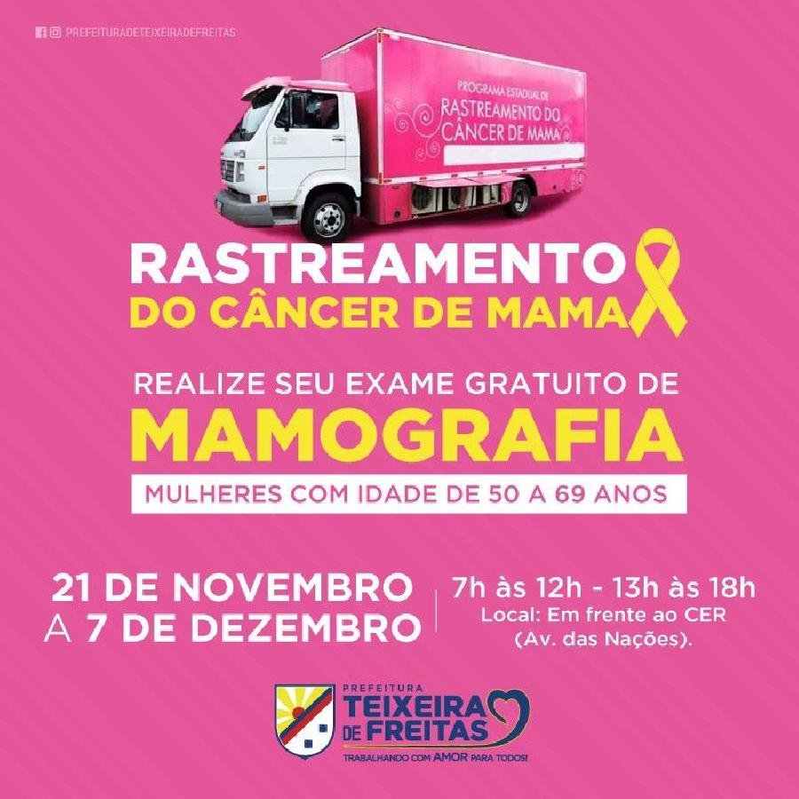Teixeira de Freitas recebe Carreta de rastreamento do câncer de mama no próximo dia 21