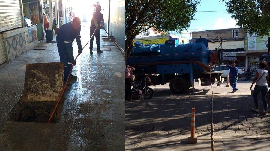 Equipe da Seinfra realiza limpeza da rede de esgoto do Mercado Municipal