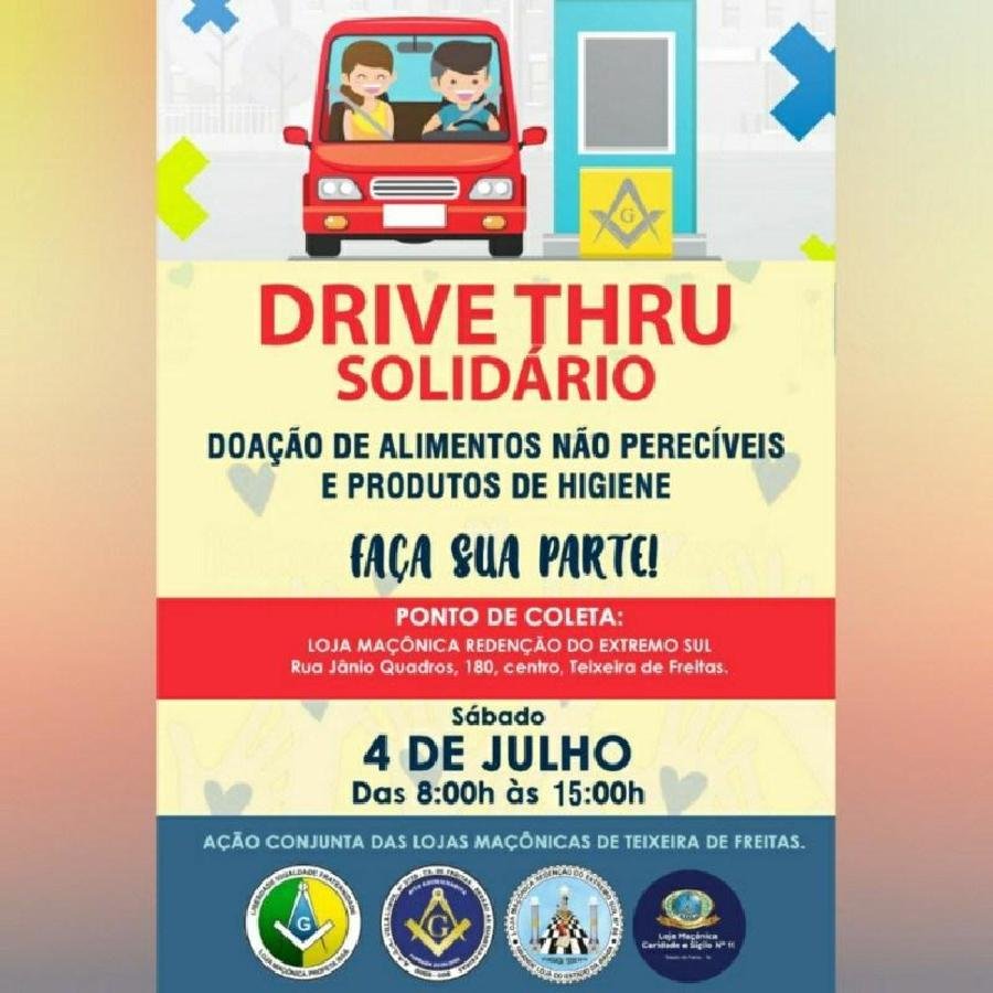 Lojas Maçônicas preparam “Drive Thru Solidário” em Teixeira de Freitas
