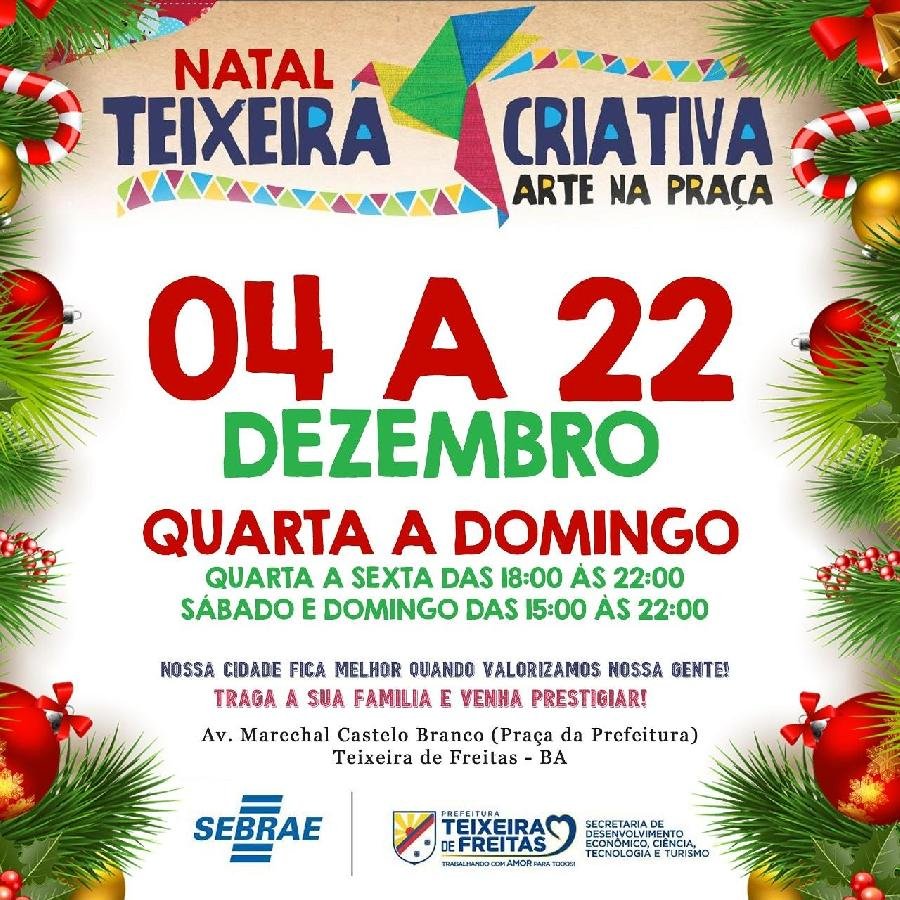 “Teixeira Criativa – Arte na Praça” acontece de 4 a 22 de dezembro