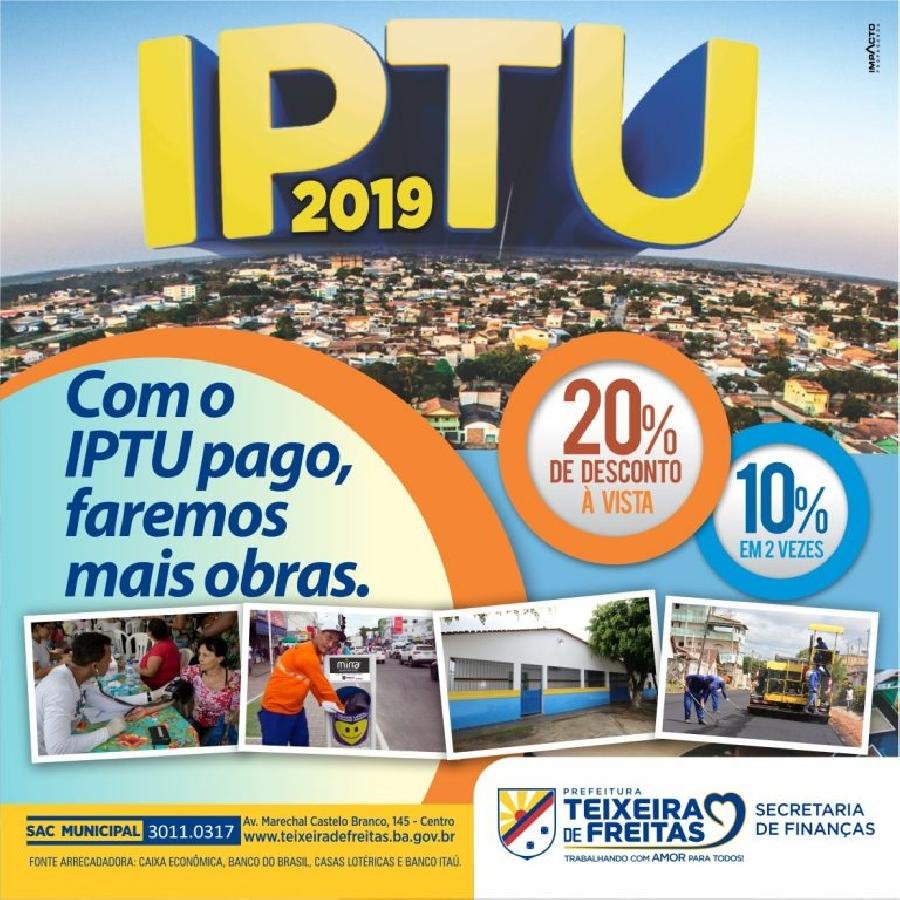  Último dia: Aproveite desconto de até 20% de IPTU nesta quarta-feira, 10