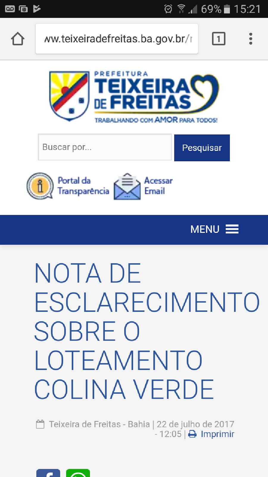  NOTA DE ESCLARECIMENTO SOBRE O LOTEAMENTO COLINA VERDE