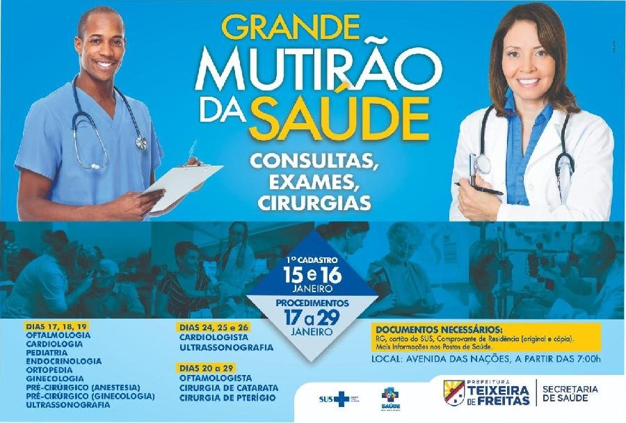 Prefeitura de Teixeira de Freitas vai realizar Grande Mutirão da Saúde com mais 40 mil procedimentos